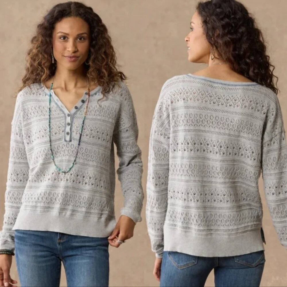 Sundance Devon Henley Sweater Light Gray XL